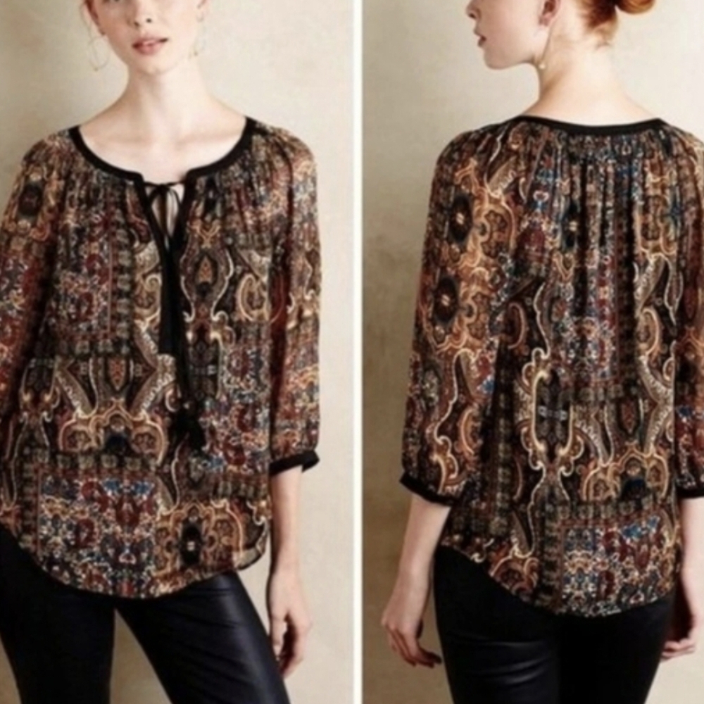 Anthropologie Meadow Rue Women's Small Marya Paisley Medallion Peasant Blouse